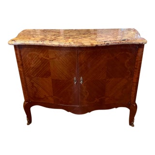 Antique French Inlaid Marble Top Credenza Sideboard by Juan Lanzani For Sale