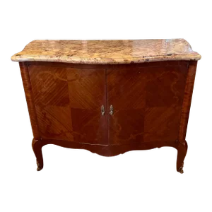 Antique French Inlaid Marble Top Credenza Sideboard by Juan Lanzani