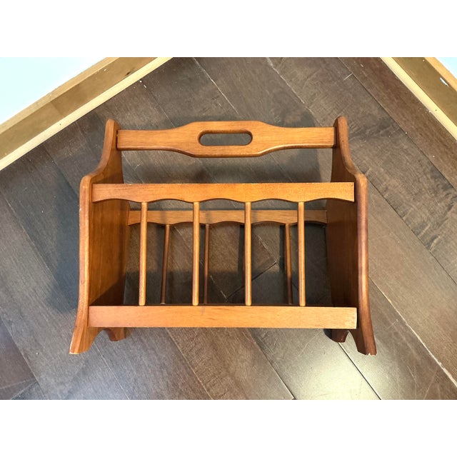 Vintage Wooden Magazine Rack With Carry Handle MCM For Sale - Image 9 of 9