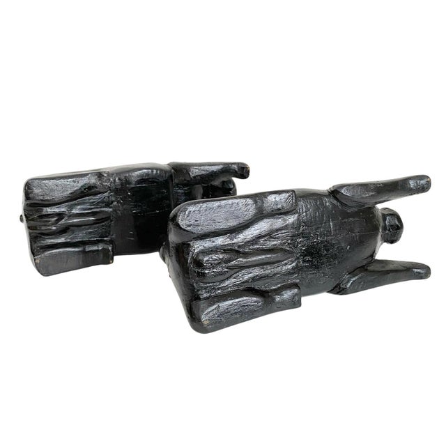Wood African Folk Art Figurines - Black Carved Wood Lidded Hippos For Sale - Image 7 of 7