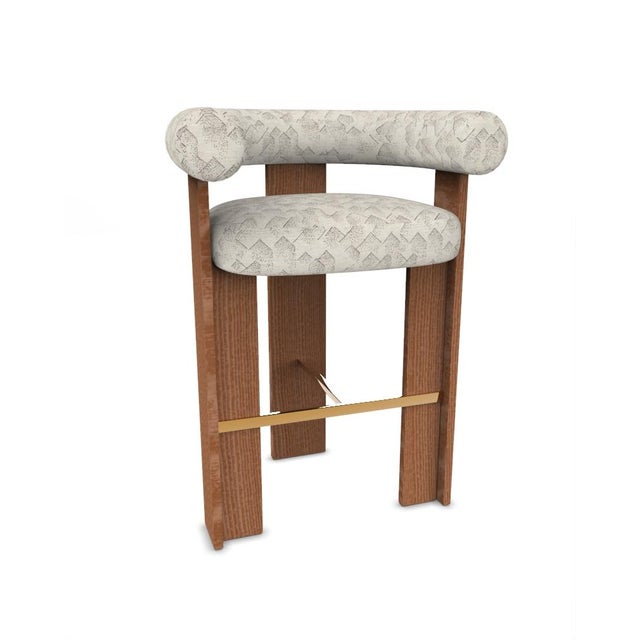 Contemporary Collector Modern Cassette Bar Chair in Graphite Ivory Fabric and Smoked Oak by Alter Ego For Sale - Image 3 of 6