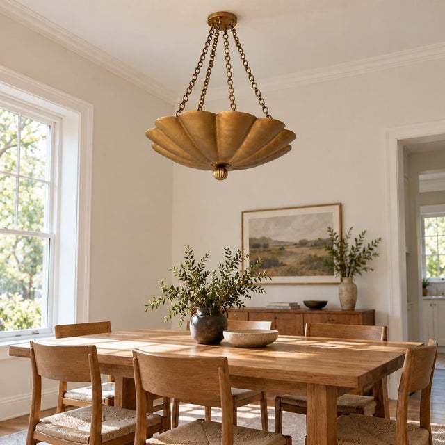 Handmade Pure Brass Scalloped Pendant Light Fixture For Sale - Image 12 of 12
