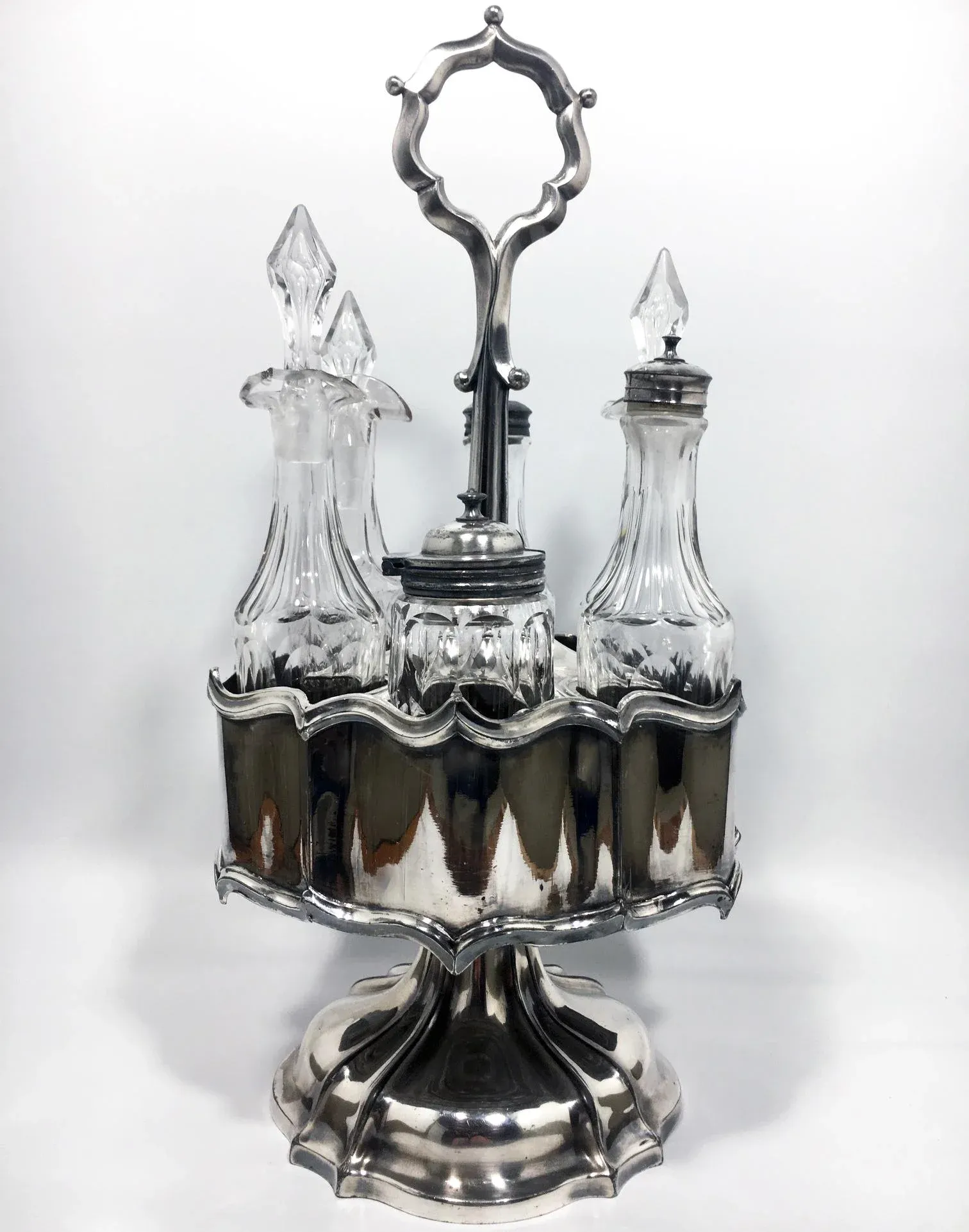 アンティーク雑貨 Antique Condiment Set (6 Pieces) 19th Century Cut Crystal & Silver Victorian Cruet Set- 6 Pieces