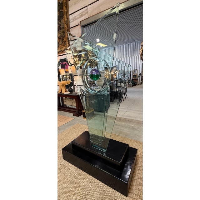 Monumental Studio Glass Architectural Sculpture with Suspended Sommerso Vase For Sale - Image 6 of 13