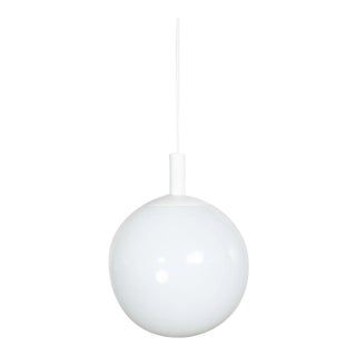 1960s Mid Century Modern Large Globe Pendant Light Blown Milk Glass by Lite Trend of La Palma Ca For Sale