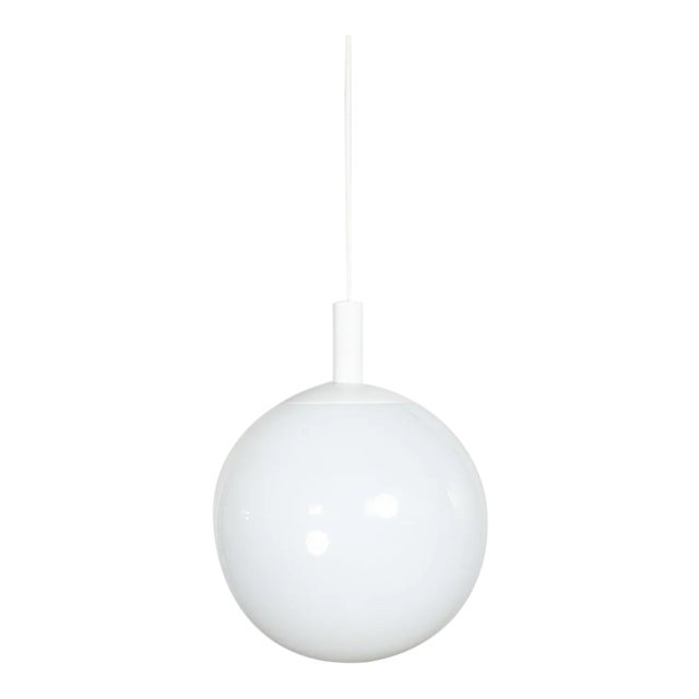 1960s Mid Century Modern Large Globe Pendant Light Blown Milk Glass by Lite Trend of La Palma Ca For Sale