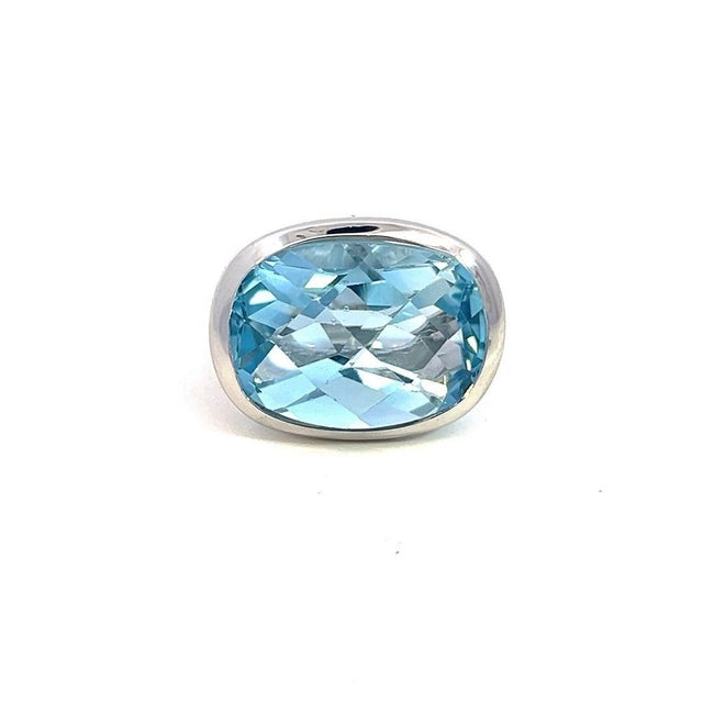 1990s Natural Solitaire Blue Topaz Ring Size 6.5 14k W Gold 17.35 Cts Certified For Sale In New York - Image 6 of 11