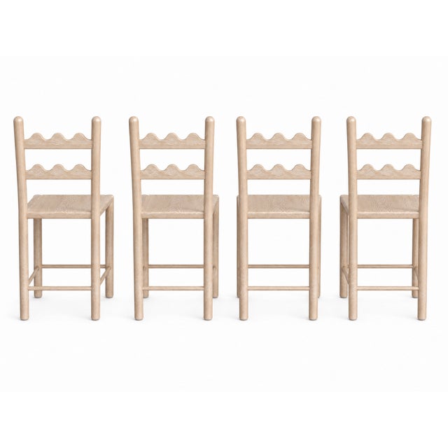 2010s Set of 4 Country French Counter Stools With Custom Antique Natural Cerused Oak. For Sale - Image 5 of 5