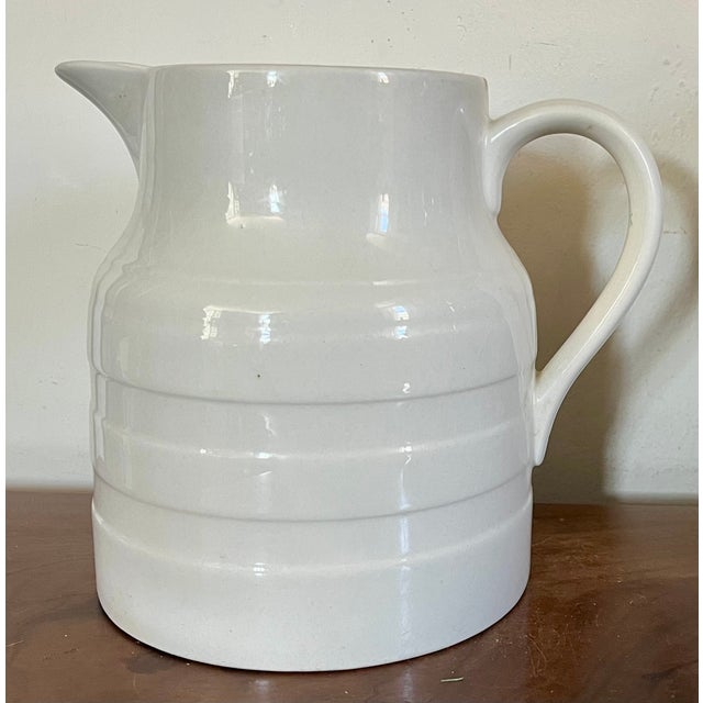 Mid-Century Modern Mid-Century English Creamware 5 Pint Banded Pitcher Jug Dated 1953 For Sale - Image 3 of 12