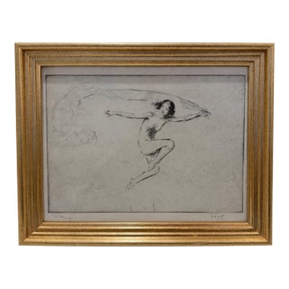 Mid 20th Century Troy Kinney Signed Figurative Etching Female Dancer Nude Modernist Print Framed For Sale