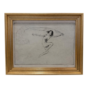 Mid 20th Century Troy Kinney Signed Figurative Etching Female Dancer Nude Modernist Print Framed