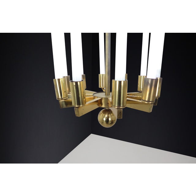 Large German Bauhaus Chandelier in Brass from Kaiser & Co., 1940s For Sale - Image 6 of 10