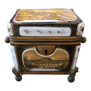 Mid 19th Century Antique Moser Bohemian Glass Overlay Jewel Box Casket