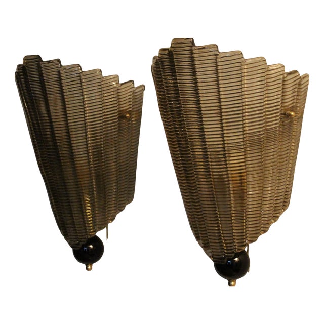 Sconces in Smoked Textured Murano Glass, 1980s, Set of 2 For Sale