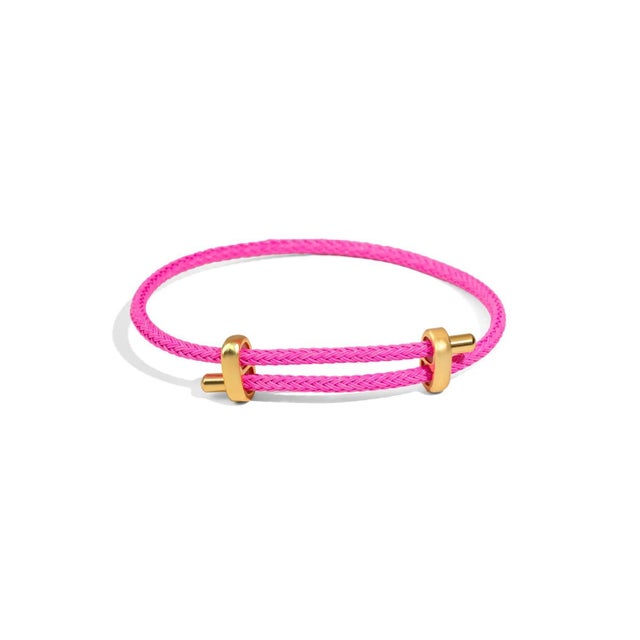 Gold Neon Pink Glow Adjustable Gold Rope Bracelet For Sale - Image 8 of 9