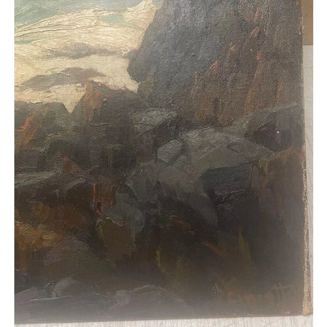 Textile Original Gustave Cimiotti 'at Bald Hill Cliff' York Maine Seascape Oil Painting For Sale - Image 7 of 11