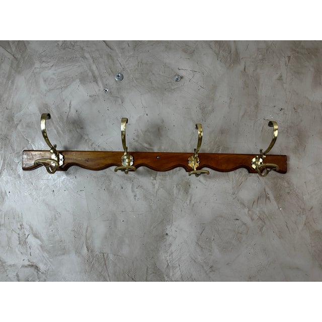 Antique Coat Hooks in Brass and Wood, 1900 For Sale - Image 3 of 10