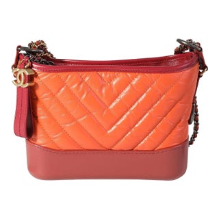 Orange & Red Aged Calfskin Chevron Quilted Small Gabrielle Hobo For Sale