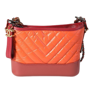 Orange & Red Aged Calfskin Chevron Quilted Small Gabrielle Hobo