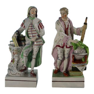 Pair Ralph Wood Staffordshire Pearlware Figures Chaucer & Newton For Sale