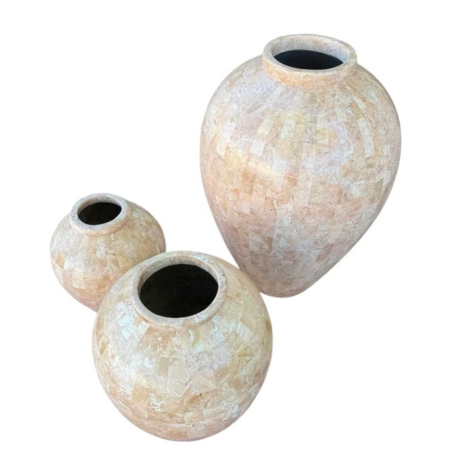 1980s Set of Three Tessellated Stone Floor Vases, Circa 1980’s For Sale - Image 5 of 10