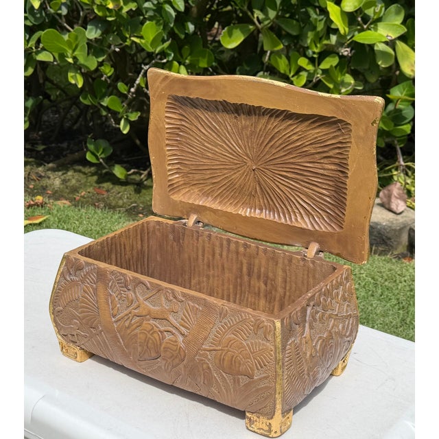 Chinoiserie Vintage Carved Tropical Foliage & Animal Motif Box For Sale - Image 3 of 10