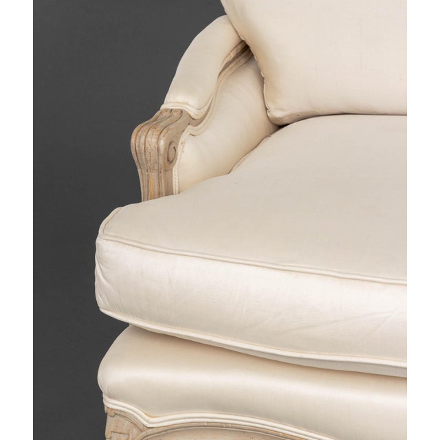 Late 20th Century Louis XV Style White Upholstered Bergeres, Pair For Sale - Image 5 of 9
