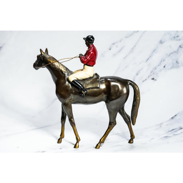 Wonderful Large Antique Cast Metal Horse Jockey Statue Sculpture Racing Sports Equestrian For Sale - Image 9 of 14