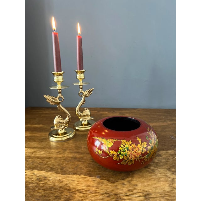 Beautiful antique Japanese hand painted wooden vase. It’s a stunning piece! Very decorative. Gorgeous hand painted design...