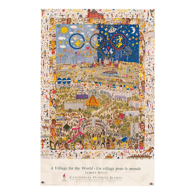 A Village for the World Centennial Olympic Games Poster by James Rizzi, Atlanta, 1996 For Sale