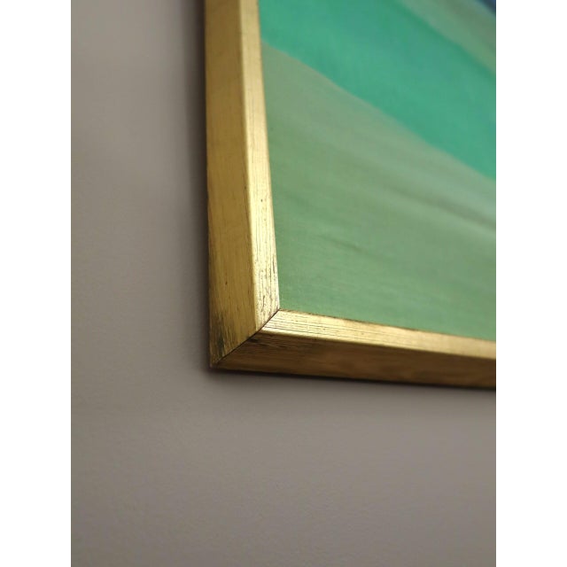 Green Mid-Century Modern 'Where the Sky Deepens' Swedish Original Abstract Landscape Oil Painting, Framed For Sale - Image 8 of 13