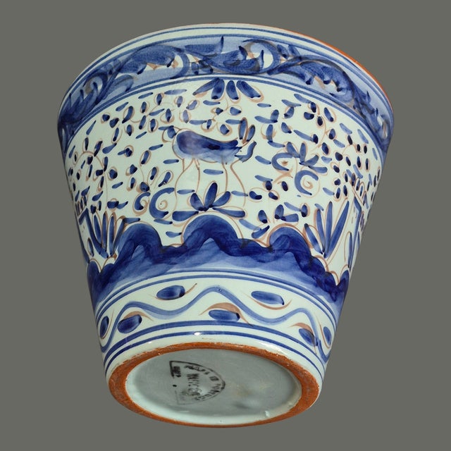 Late 20th Century Hand Painted Glazed Terra-Cotta Wall Planter Blue Bird Motif Made in Portugal For Sale - Image 4 of 10