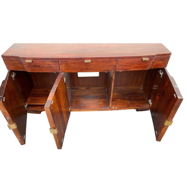 Art Deco Art Deco Style Sideboard With 3 Drawers and Cabinet Doors in Mahogany Tone Solid Wood For Sale - Image 3 of 11