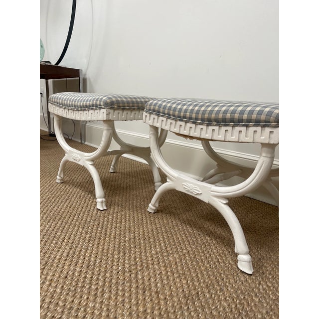 Vintage X-Frame Stool With White Paint and Greek Key Details-Pair For Sale - Image 12 of 12