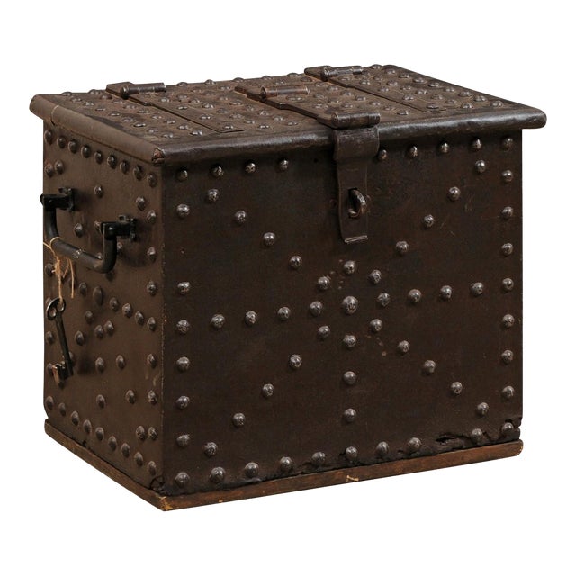 18th Century Iron Clad Wood Strong box, Spain For Sale