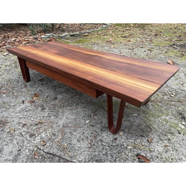 Dunbar Furniture Vintage 1950s Edward Wormley for Dunbar Long John Bench With Drawer For Sale - Image 4 of 11