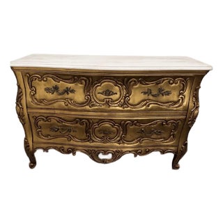 Vintage Weiman Marble Top Gilt Louis XV Style Bombe Chest / Commode For Sale