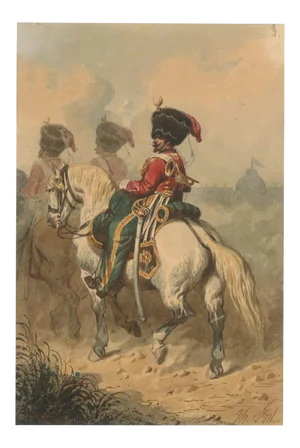 Cavalry - Original China Ink and Watercolor by Theodore Fort - 1844 ca. 1844