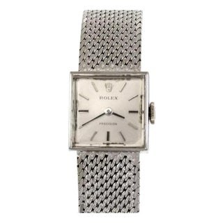 Rolex Vintage 18k White Gold18 Jewels Manual Wind Ladies Square Watch For Sale