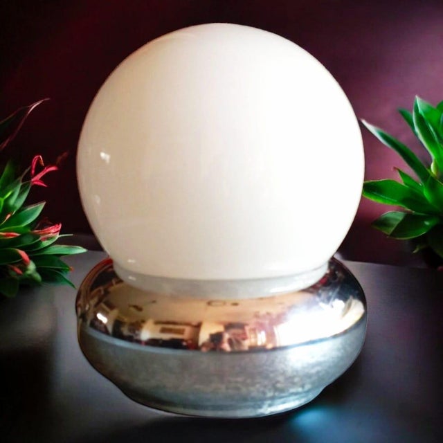 Vintage Space Age Table Lamp in Opal Glass and Chrome Base For Sale - Image 5 of 6