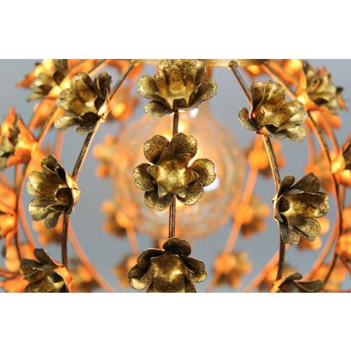 Hollywood Regency Style Gilt Metal Floral Sphere Pendant Light, Italy, 1970s For Sale - Image 4 of 18