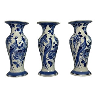 Vintage Hand-Painted Bird Vases from Royal Delft, 1980s, Set of 3 For Sale