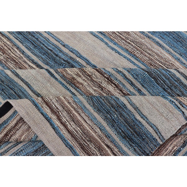 Versatile Striped Design and Natural Brown, Cream, and Blue Flat-Weave Kilim 7'9 X 11'10 For Sale - Image 14 of 15