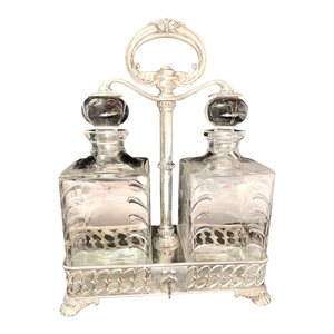 1890s Tiffany and Co. Gilded Age Monogrammed Tantalus With Baccarat Decanters, Original Key