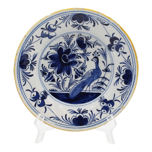 Late 18th Century Dutch Delft Peacock Motif Blue & White Plate