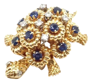 Late 20th Century Tiffany & Co. Turtle Yellow Gold Diamond Sapphire Pin Brooch
