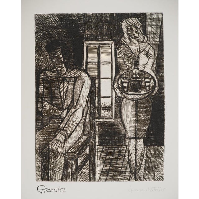 Marcel GROMAIRE (1892-1971) At the bar, the waitress Original copper engraving Signed on the plate and with the artist's...