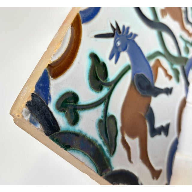 Ramos Rejano Seville Azulejo Hispano-Moresque Tile With Unicorn and Centaur For Sale In Palm Springs - Image 6 of 12