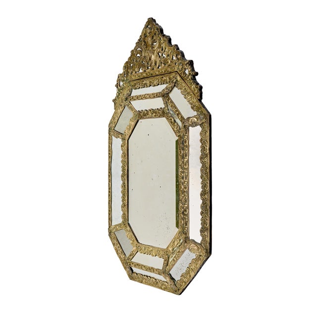 French French Napoleon III Gilt Brass Repoussé Cushion Mirror, 19th Century For Sale - Image 3 of 9