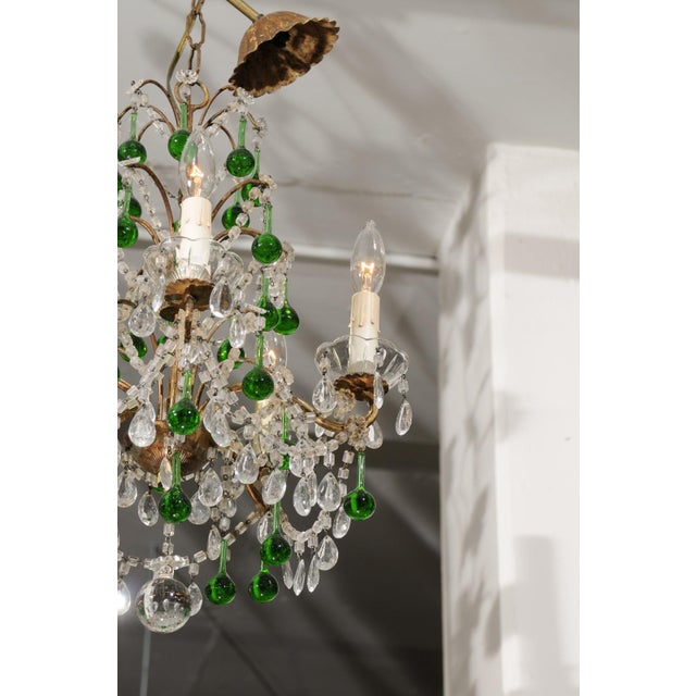 Early 20th Century Petite 1930s Italian Emerald Green & Beaded Crystal For Sale - Image 5 of 11